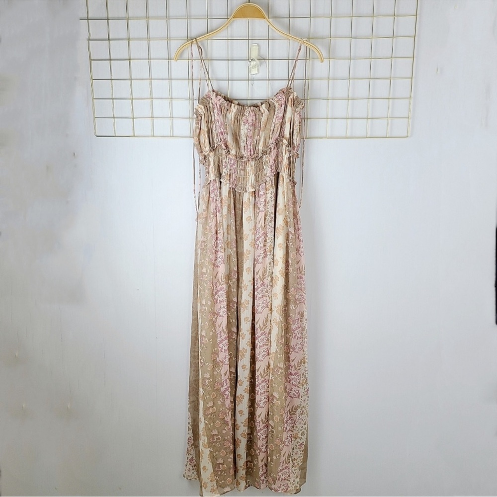 ❤️Sold❤️ Vici Collection Pink Tan Print Spaghetti Strap Flowy Maxi Dress - Picture 4 of 11